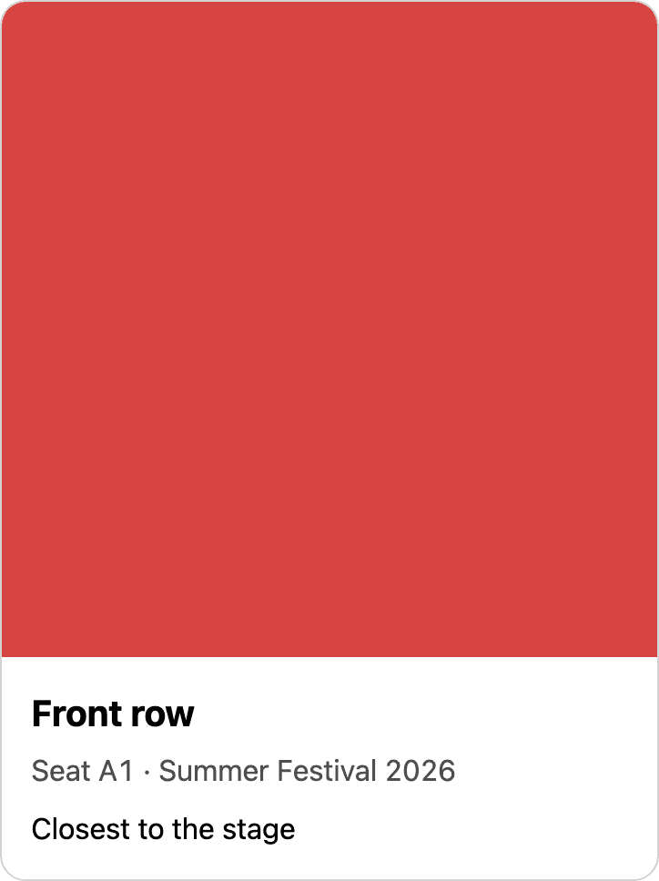 The example ticket face rendered for the Front row item