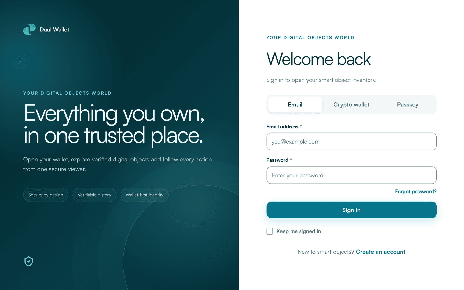 Signing in to Dual Wallet